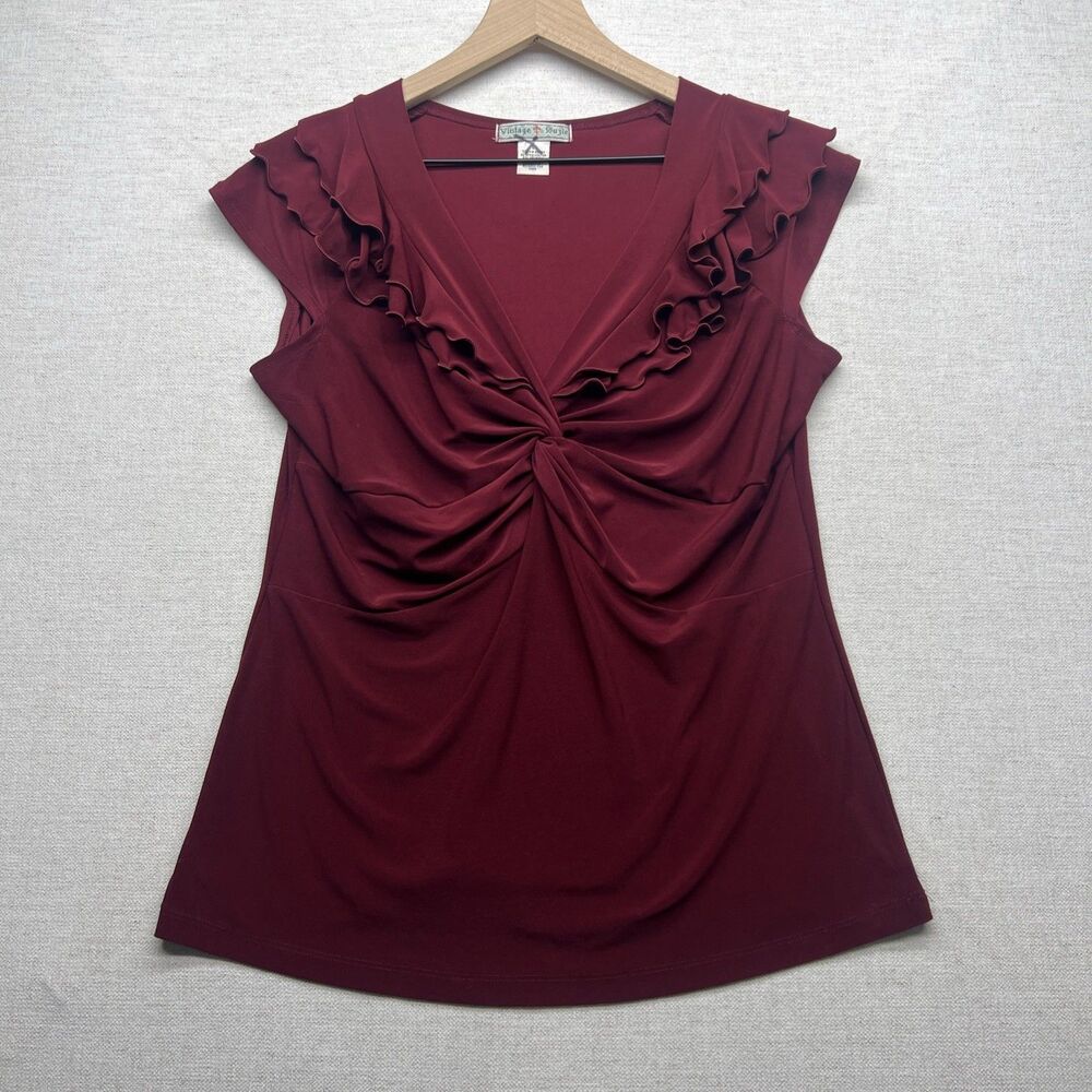 Vintage 90s Y2K Suzie Babydoll Top L Burgundy Fairy Grunge Ruffle